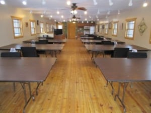 The lodge with tables setup – ready for some crafting!